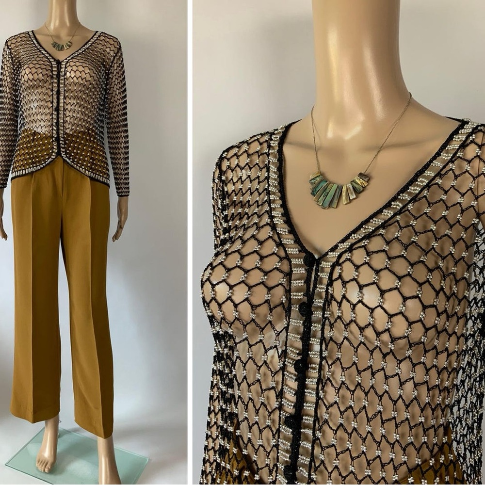 Vintage Sheer Beaded Crochet Cardigan